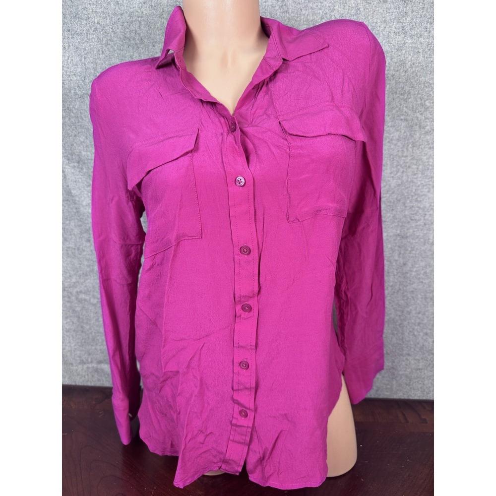 Talbots Medium Womens Top Button Long Sleeve Pink Collared Lightweight